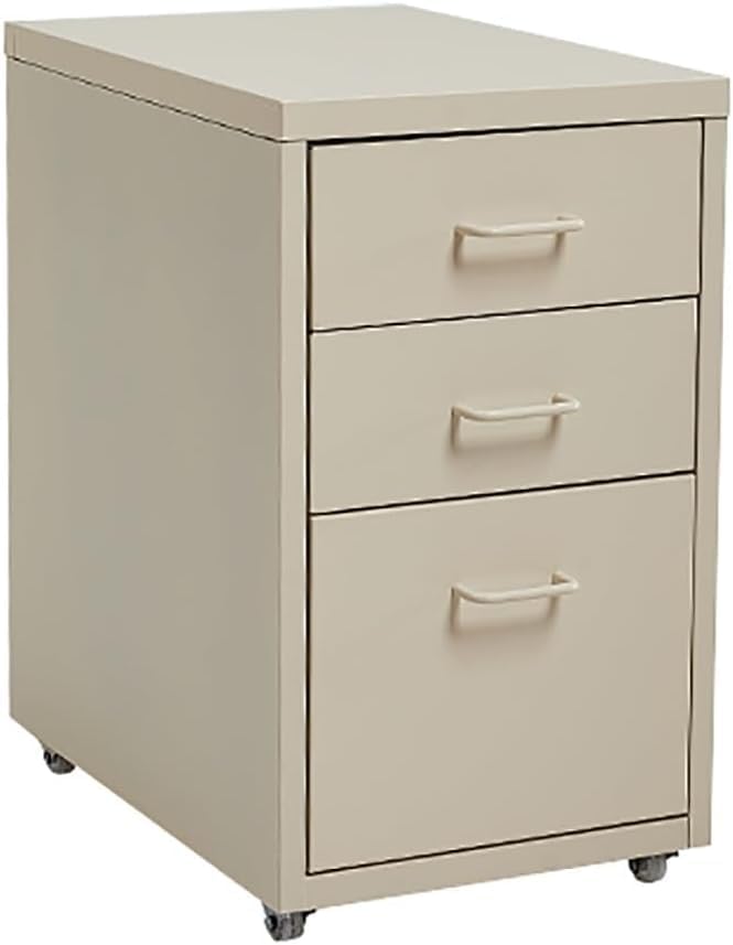 ELEFOCUS 3 Drawer Storage Cabinet Under Desk Tin File Cabinet with Wheels Office Removable Storage Cabinet(Color:Beige)