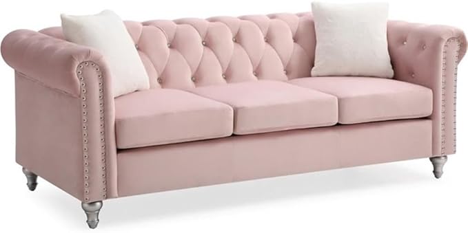 Glory Furniture Raisa Velvet Sofa in Pink