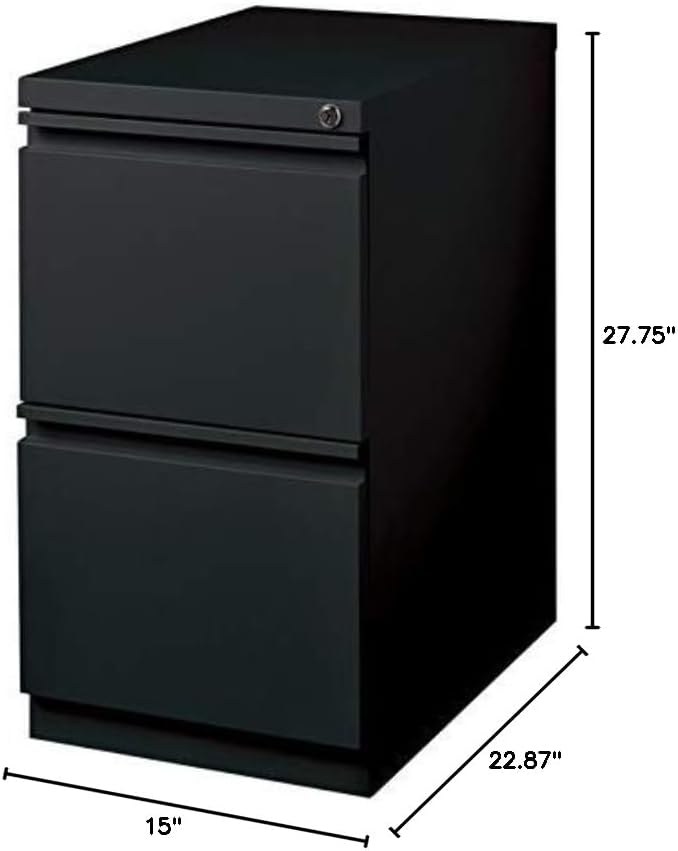 Scranton &amp Co Metal Mobile Pedestal Filing Cabinet 23 in Deep 2-Drawer File/File Configuration Black Finish Ball-Bearing Suspension Hidden Casters Lock Included Letter File Storage Office