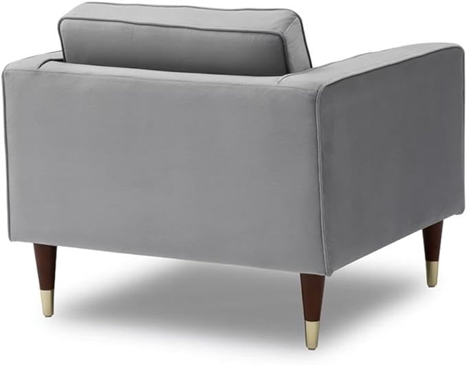 Allora Velvet Tufted Club Chair 30 H x 33 W x 33 D Upholstered in Light Gray Velvet Wood Legs with Gold Caps Mid-Century Modern Accent Chair for Living Room or Bedroom
