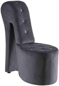 Pemberly Row Velvet High Heel Shoe Chair Gray Finish 40 H x 19 W x 40 D Glamorous Accent Chair with Crystal Studs Upholstered Living Room Seating Contemporary Style