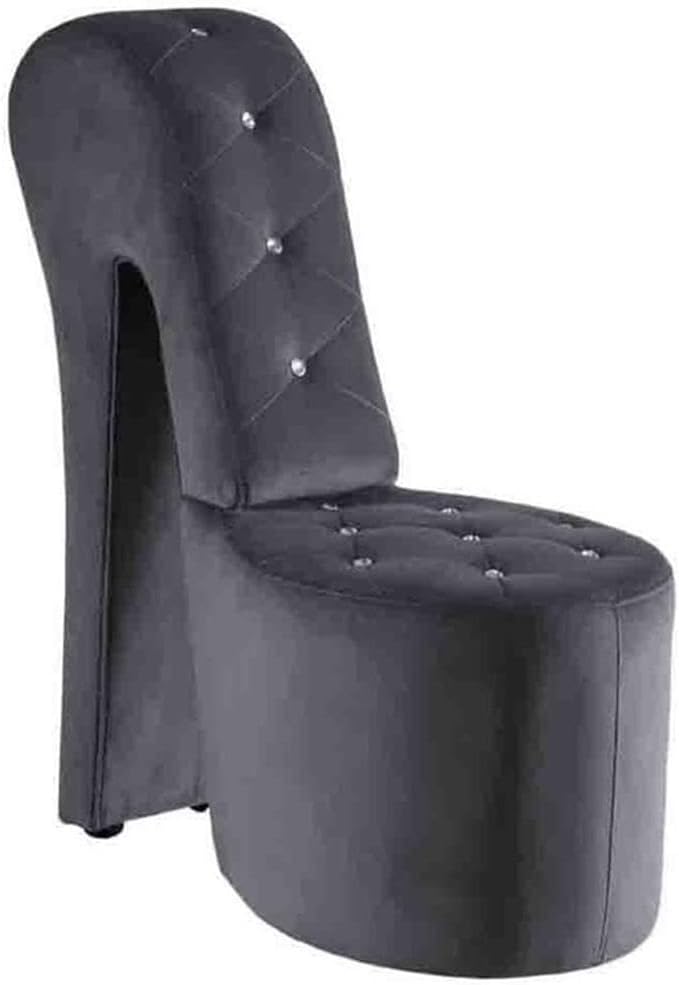 Pemberly Row Velvet High Heel Shoe Chair Gray Finish 40 H x 19 W x 40 D Glamorous Accent Chair with Crystal Studs Upholstered Living Room Seating Contemporary Style