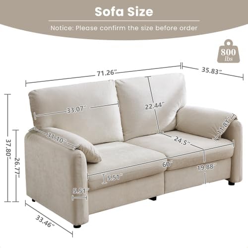 Modern Loveseat Sofa Couch for Living RoomChenille Recliner Spring Cushions Solid Wood Framewith Down Filled&ampDeep Seatfor Bedroom Apartment Office（(70.26inch Beige)