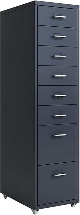 8-Drawer File Cabinet Metal Mobile File Cabinet with Wheels Filing Cabinet Under Desk for Home/Office (Color:Dark Gray)