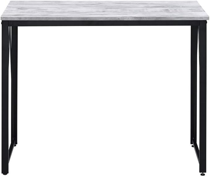 BOWERY HILL Wooden Writing Desk 35 W x 18 D x 28 H Antique White and Black Finish Rectangle Top with Metal Sled Base Rustic Industrial Style Home Office Workspace Furniture