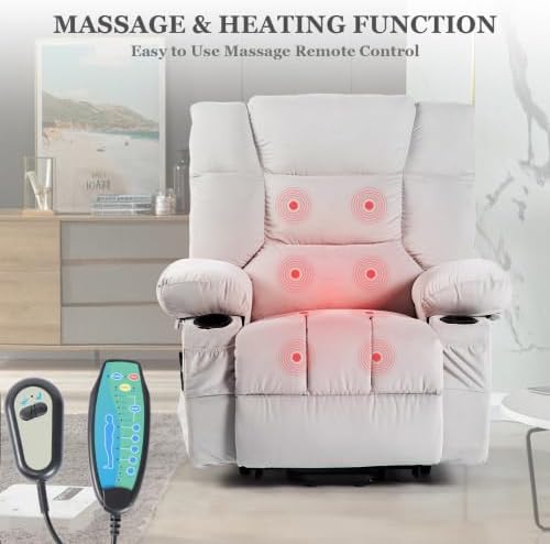Electric Power Lift Recliner Chair Recliner Sofa for Elderly Heat and Massage2 Cup Holders Recliners Chairs for Living Room Infinite Position and Double 2 Side Pocket (Light Grey)