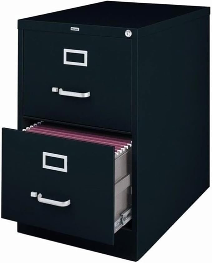 Pemberly Row 2 Drawers 28.38 Vertical Black Metal Filing Cabinet Lockable Pre-Assembled Stationary Legal Size for Home Office