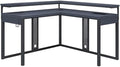 Pemberly Row L-Shape Gaming Desk 54x54x36 in Black Steel Metal Chevron PVC Finish RGB LED Lights Dual Monitor Shelves USB Charging Hub Headphone Hook Home Office or Gaming Desk