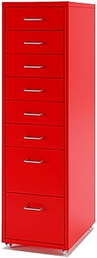 ELEFOCUS Mobile Pedestal Metal File Cabinet 8 Drawers Round Edge Home Office 0.7mm Thick (Size:11X16X42.9INCHColor:Red)