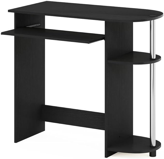 Pemberly Row Computer Desk Composite Wood and Stainless Steel 31.5 x 15.8 x 28.8 in Pull-Out Keyboard Drawer 2 Shelves Compact Home Office Desk Easy Assembly
