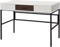 BOWERY HILL Wooden 1-Drawer Writing Desk Natural and Black Finish 42 W x 22 D x 31 H Built-in USB Ports and Outlets Flip-Up Compartments Industrial Design Home Office Desk