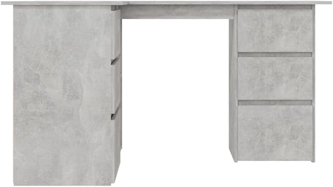 L-Shaped Writing Desk Corner Computer Desk with Drawer and Shelves 57.1in Study Table Workstation for Home Office Multipurpose PC Laptop Table Work Table Office Desk (Concrete Gray)