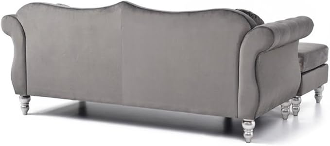 MAKLAINE Modern Velvet Sofa Chaise 81 W x 35 D x 34 H Dark Gray Finish Tufted Back and Arms Hardwood Frame Turned Wood Feet Includes 2 Matching Pillows Living Room Seating for Up to 4