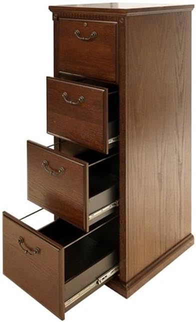 Pemberly Row Traditional 4-Drawer Wood Filing Cabinet Office Storage in Brown Solid Wood Sturdy and Durable Office or Home Use Secure Document Organization Classic Design