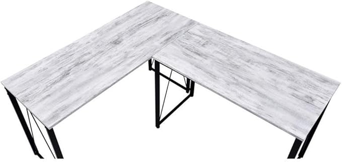 BOWERY HILL Wooden Writing Desk 35 W x 18 D x 28 H Antique White and Black Finish Rectangle Top with Metal Sled Base Rustic Industrial Style Home Office Workspace Furniture
