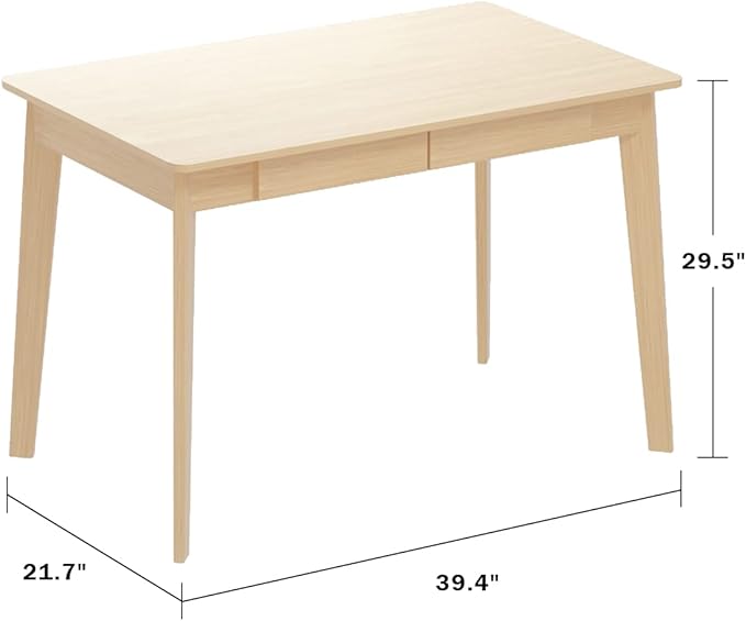 ECACAD Computer Desk with 2 Drawers 39” Home Office Desk Writing Study Working Table for Bedroom Light Brown