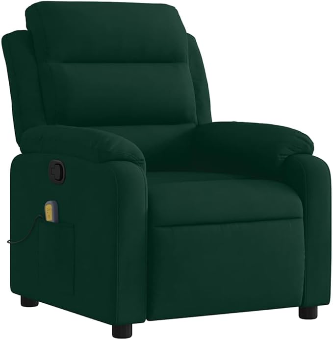 vidaXL Dark Green Velvet Massage Recliner Chair with Adjustable Armrests and USB Functionality for Living Room Home Theater Relaxation Single Sofa TV Office Reclining Armchair