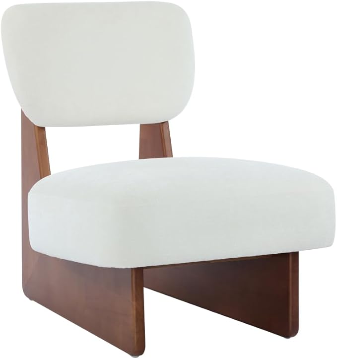 [Set of 2] Modern Beige Lounge Chair with Polyester Upholstery Sturdy Black Wood Base Stylish and Comfortable Accent Seating for Living Room (Walnut + White + Polyester + Solid Wood)