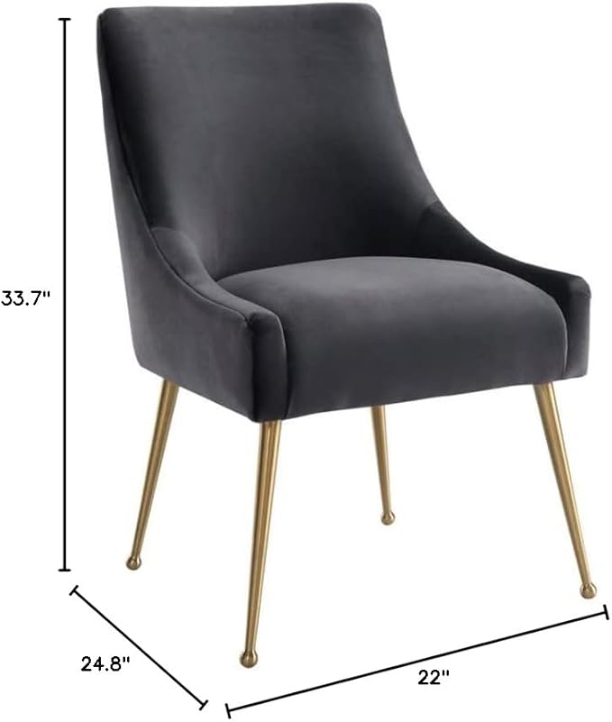 TOV Furniture Beatrix Ultra Modern Velvet Upholstered Dining Side Chair 22 Grey/Silver