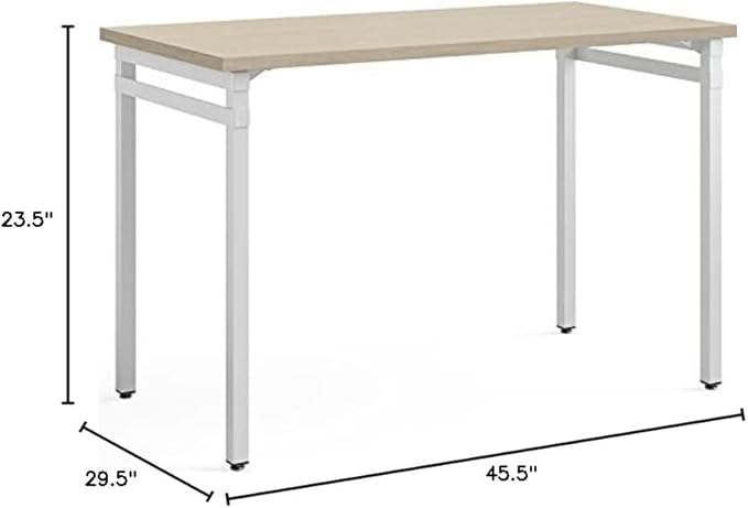 Safco Modern Home Office Desk Beige Wood Laminate White Powder Coat Steel Frame