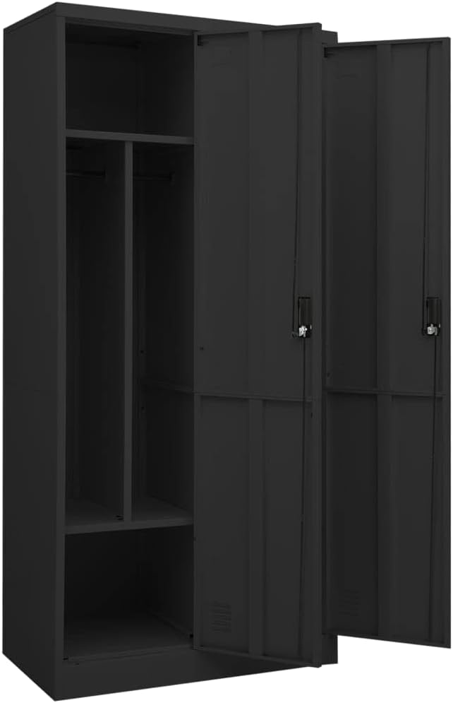 Steel Storage Wardrobe Cabinet Locker with Lock Door Anthracite Metal Wardrobe Armoire Closet with Hanging Rod for Office Home School EmployeeGymFire Department (Style F)