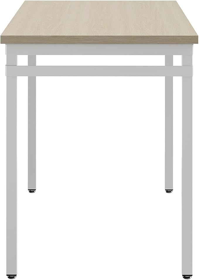Safco Modern Home Office Desk Beige Wood Laminate White Powder Coat Steel Frame