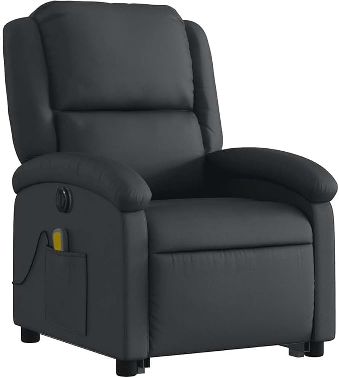 vidaXL Electric Massage Recliner Chair - Black Real Leather Power Lift Assist Vibrating Massage Recliner with Side Pocket Ideal for Living Room or Lounge
