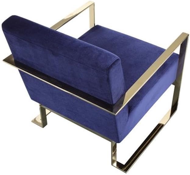 Pemberly Row Modern Velvet &amp High Polished Steel Lounge Chair Navy and Gold Finish 31 H x 27.5 W x 31 D Wrap Around Steel Arms Stylish Seating for Living Room Bedroom or Lounge Use