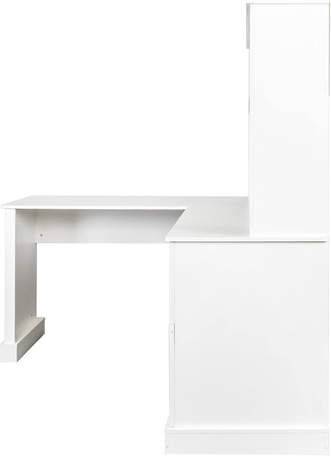 Home Office Computer Desk with Hutch &amp Storage - 2-Tier Shelves 2 Drawers for Study/Bedroom/Office (White/M)