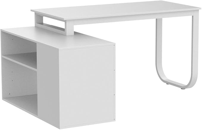 FUFU&ampGAGA 55.1 Large L-Shaped Office Desk with 39 File Cabinet Corner Computer Desk with 3 Drawers &amp 2 Shelves Workstation Executive Desk with Storage Shelf for Home Office (White)