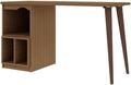 Eden Home Contemporary Wood Home Office Desk Maple Finish 53.54 in Wide 3 Open Cubby Spaces Durable Splayed Legs Retro Style Cut-Out Design Office Workspace or Study Desk with Ample Storage