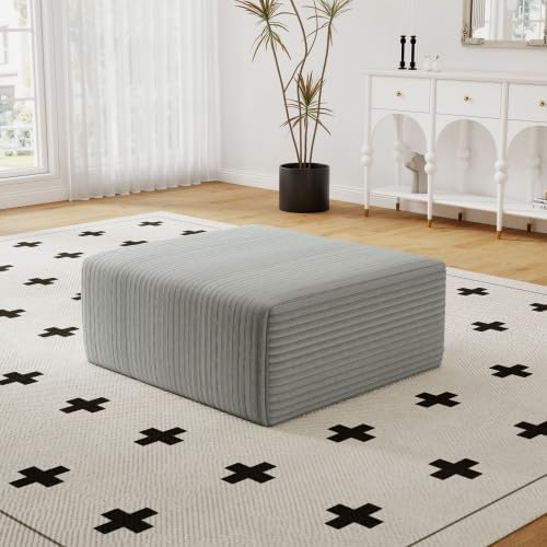 27.5 Corduroy Ottoman Seat Module for Modular Sectional Sofa DIY L-Shaped &amp U-Shaped Plush Corduroy Sofa for Living Room Light Grey