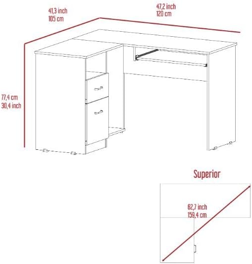 L-Shaped Desk with 2 Drawers Shelf &amp CPU Storage - Home Office Workstation