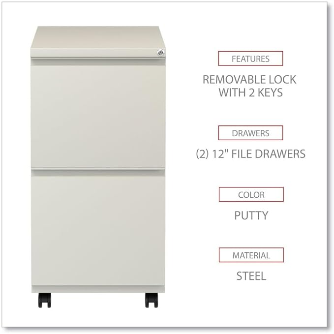 Alera PBFFPY Two-Drawer Metal Pedestal File with Full-Length Pull 14 7/8w x 19 1/8d Putty