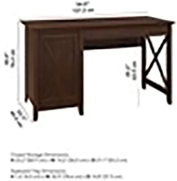 Scranton &amp Co Wood Computer Desk 54W x 24D x 30H Bing Cherry Finish Storage Cabinet with Adjustable Shelf Keyboard Tray Sturdy Post Leg Design Home Office Desk for Work and Organization