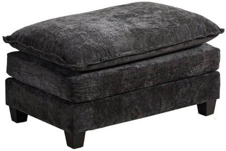 Movable Ottoman Footrest for Sectional Sofas Comfy Double Layer Chenille Fabric Flexible Extension for Sectional L-Shaped or U-Shaped Couches Black