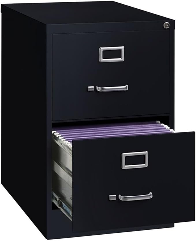 Pemberly Row 2 Drawers 28.38 Vertical Black Metal Filing Cabinet Lockable Pre-Assembled Stationary Legal Size for Home Office