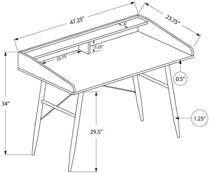 Pemberly Row Computer Desk 47 W x 23 D Dark Taupe Wood-Look Finish Black Metal Base Hutch with Shelf and Storage Cubbies Mid-Century Modern Home Office or Bedroom Laptop Table