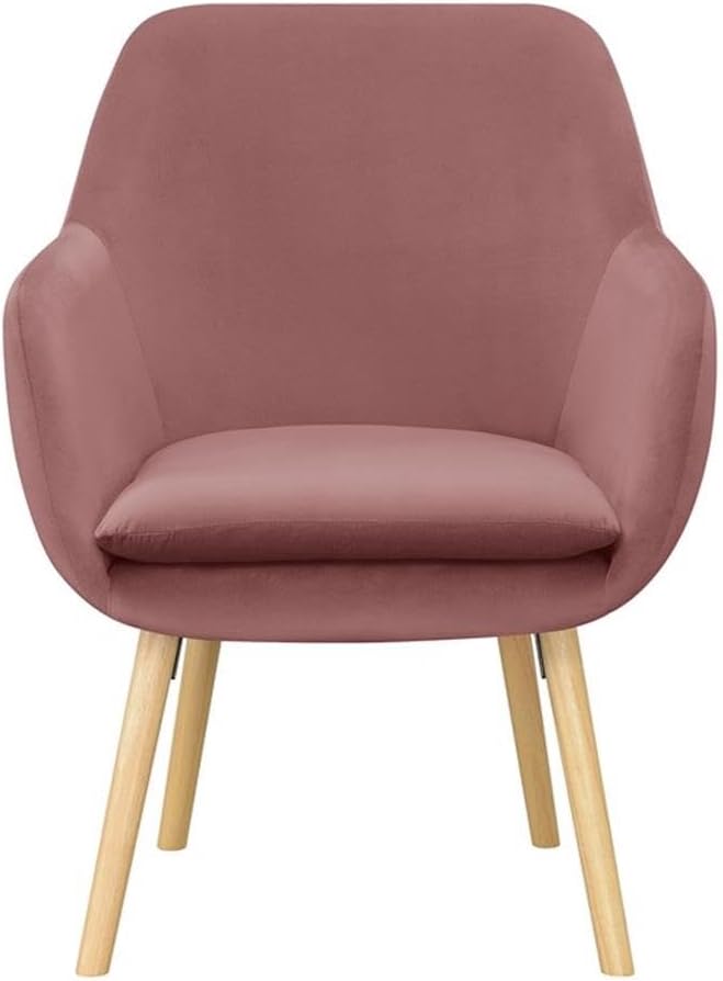 Pemberly Row Contemporary Accent Chair Pink Velvet Fabric Solid Red Oak Legs Detachable Foam Cushion 25.25 x 26.75 x 33.5 in Stylish Living Room or Office Seating