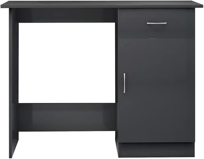 vidaXL Desk with Integrated Storage High Gloss Gray Finish Compact Design Durable Engineered Wood Modern Style Home Office Furniture - 39.4 x 19.7 x 29.9