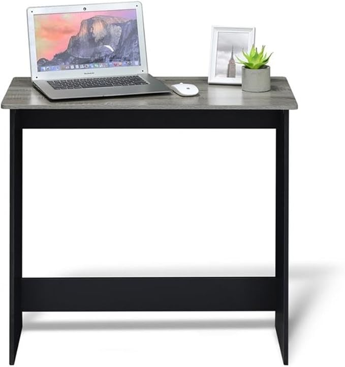 Pemberly Row Simplistic Study Table 31.5 W x 15.5 D x 29.75 H Engineered Wood French Oak Gray/Black Finish Compact Design Durable Desk for Home Office or Small Spaces