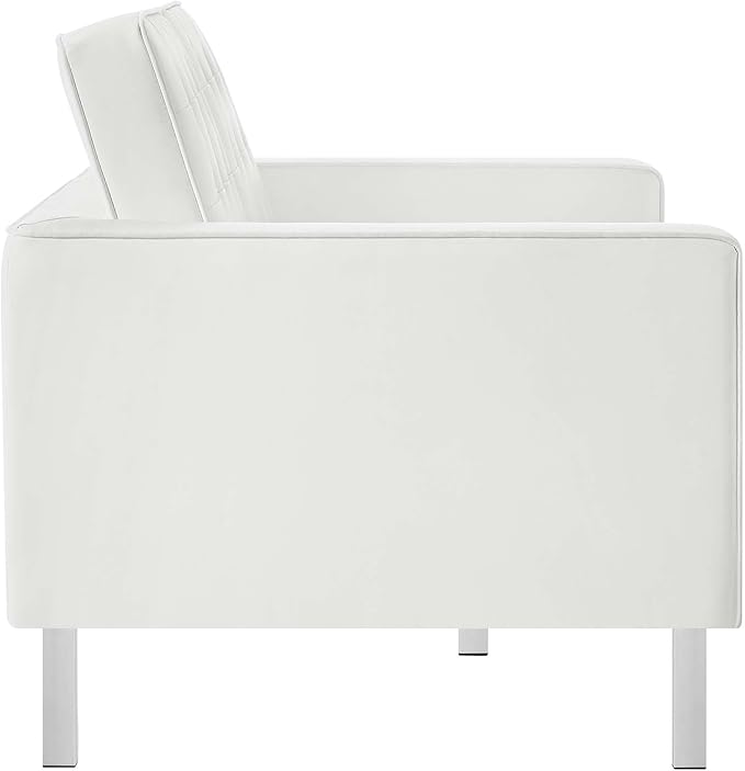 Modway Loft Tufted Button Faux Leather Upholstered Loveseat in Silver White