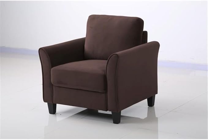 Hawthorne Collections Accent Chair Coffee Polyester Upholstery Wood Frame and Legs 33.9 H x 35.4 W x 31.5 D Curved Arms Stylish and Comfortable Living Room Seating