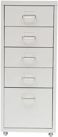 5-Drawer File Cabinet Office Filing Cabinet Stand Storage Organizer with Wheels Freestanding Rolling Storage Dresser Mutifuctional Tool Organizer for Kitchen Bedroom Living Room (White)