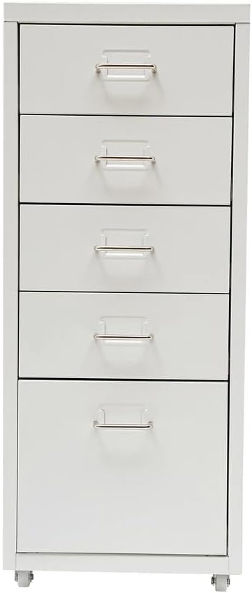 5-Drawer File Cabinet Office Filing Cabinet Stand Storage Organizer with Wheels Freestanding Rolling Storage Dresser Mutifuctional Tool Organizer for Kitchen Bedroom Living Room (White)