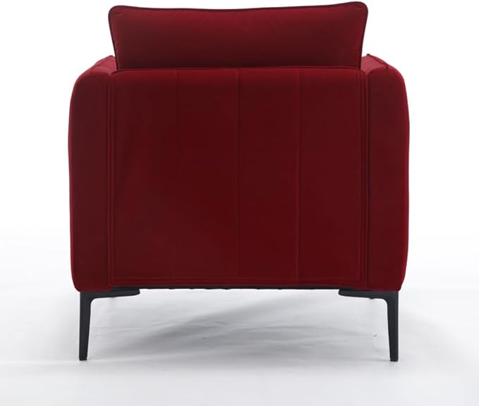 Velvet Accent Chair Mid-Century Modern Armchair with Metal Legs Single Sofa Chair for Living Room Bedroom Office Reading Includes Pillow (Wine RED + Steel + Velvet + Wood + 1 Seat + Foam)