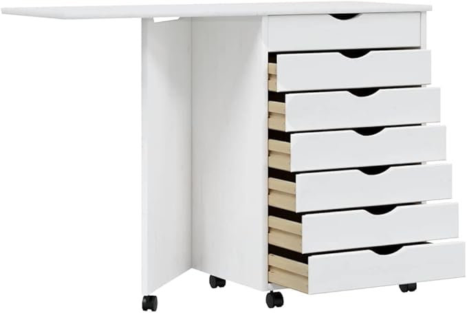 Foldable Design Rolling Cabinet with 7 Storage Drawers Modern Design Mobile Home Office Study Writing Desk with Smooth Wheels Space Saving Compact Desk-888