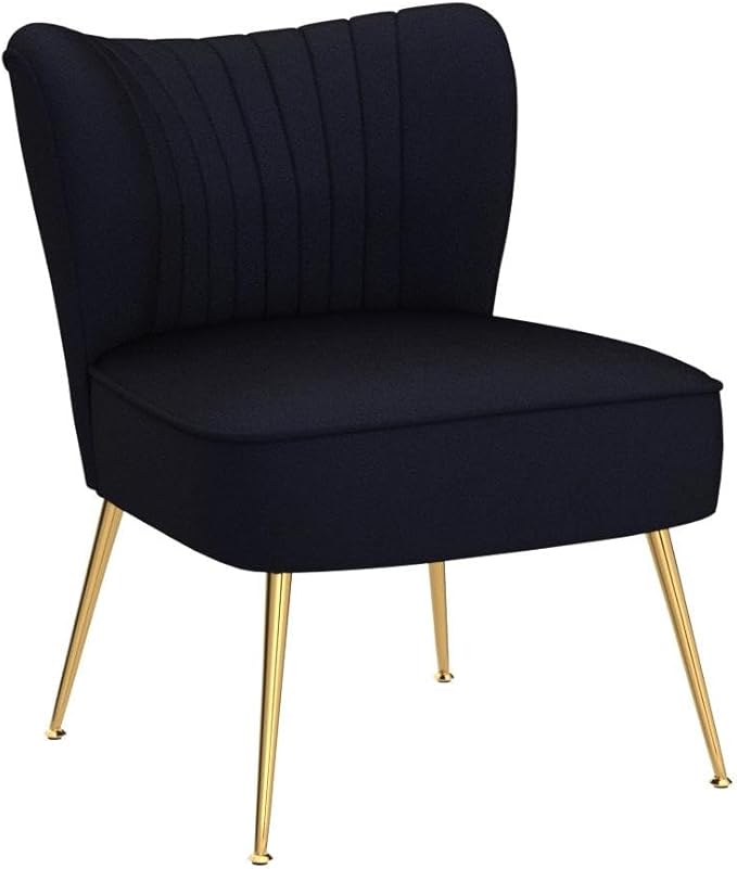 Black Velvet Accent Chairs Set of 2 with Golden Legs Upholstered Side Chairs Mid-Century Modern Slipper Chairs for Guest Room Comfy Armless Wingback Corner Single Sofa Living Room Chairs