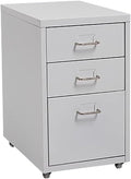 ELEFOCUS 3 Drawer Storage Cabinet Under Desk Tin File Cabinet with Wheels Office Removable Storage Cabinet(Color:White)