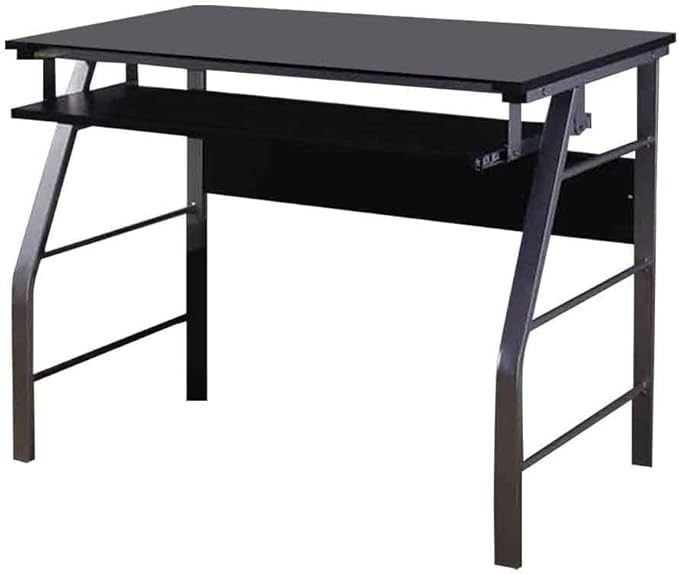 KB Designs - Silver Metal/Black Glass Home Office Computer Desk